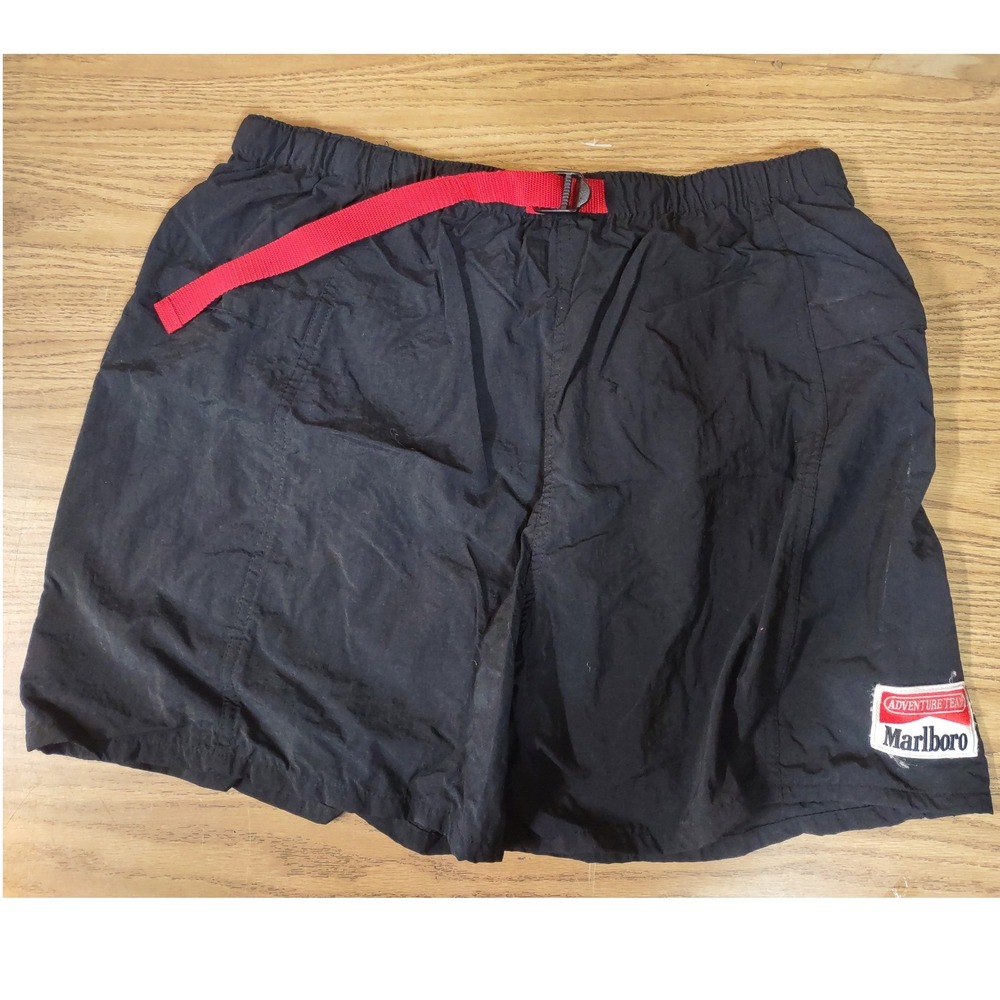 Vintage Marlboro Adventure Team Black Nylon Swim Trunks Shorts Mens Medium 90s